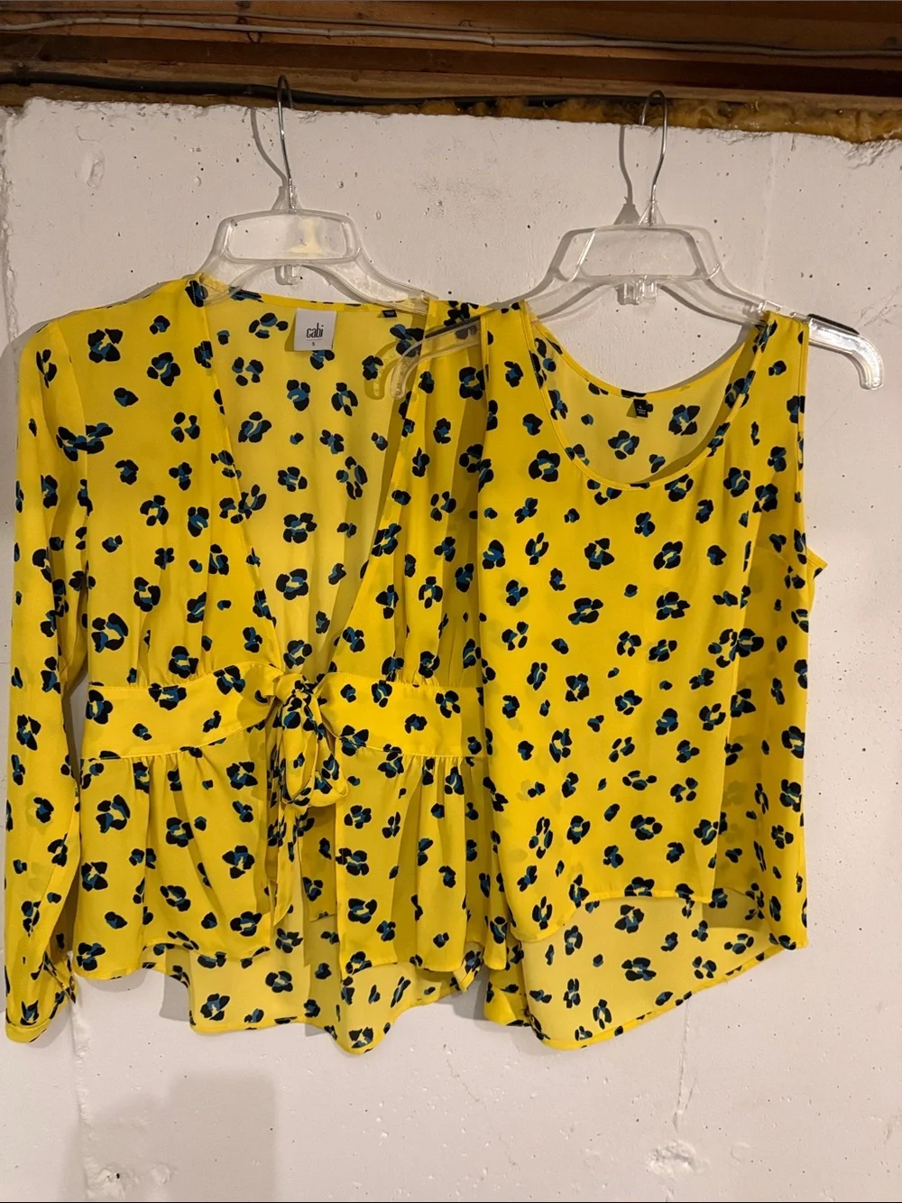 CAbi Yellow Floral Tie-Front Blouse with Matching Tank
